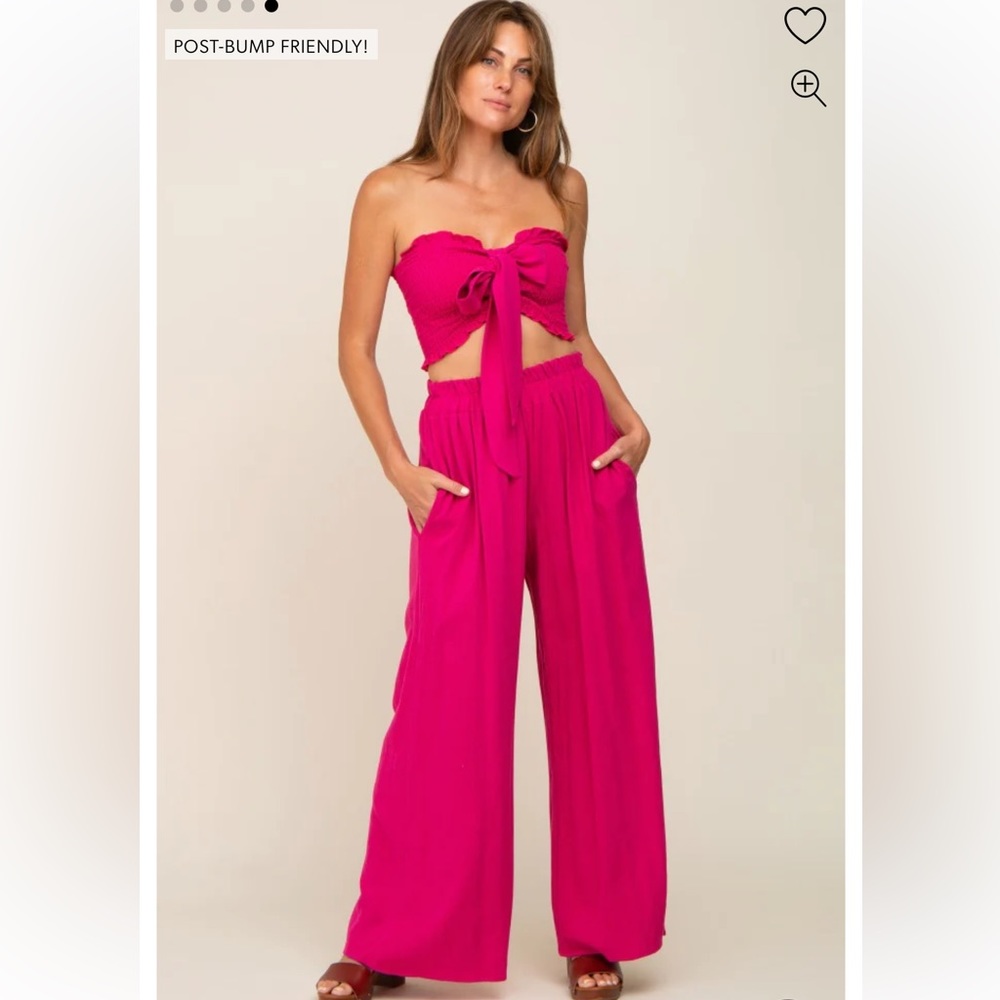 Blue Buttercup Fuchsia Front Tie Crop Top and Wide Leg Pant Set